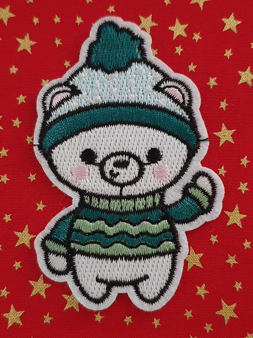 Christmas Cute Polar Bear Iron On or Sew on Embroidered Fabric Motif
