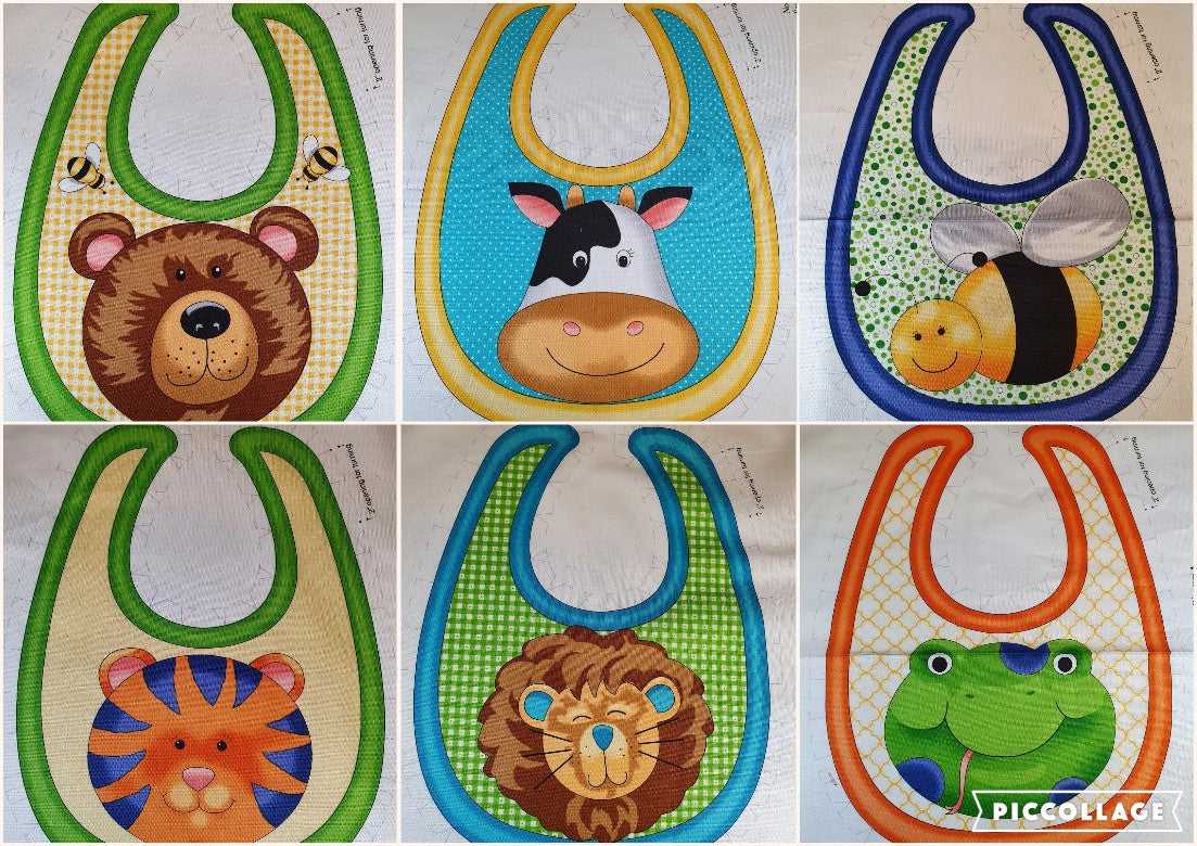 Quilting Treasures Sew &amp; Go II Multi Animal Bibs Fabric Panel 100% Cotton