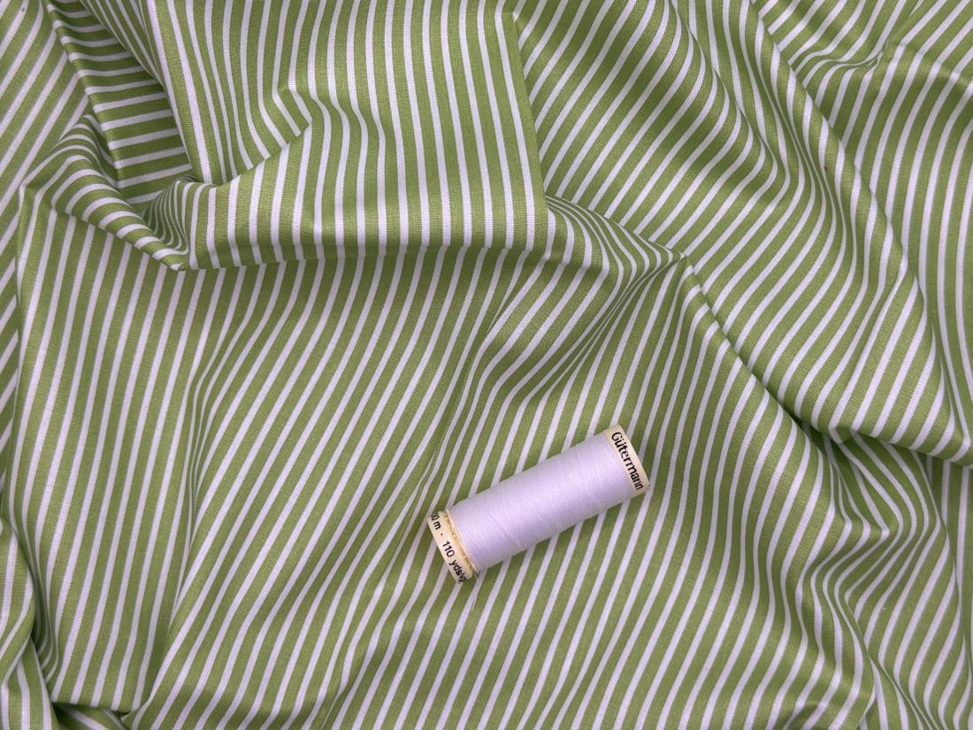 Candy Stripe 2mm White on a Lime Green Background 100% Cotton