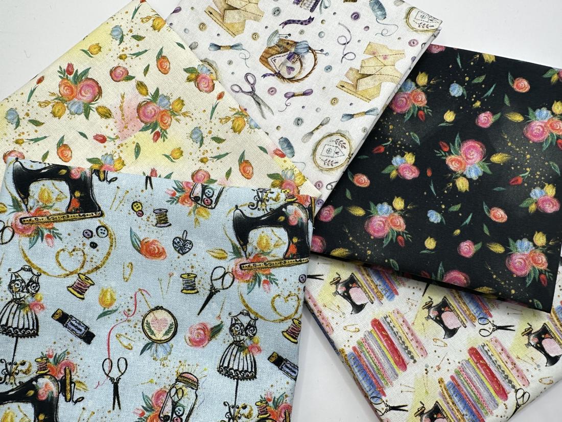 Sewing Notions Haberdashery & Vintage Flowers Fat Quarter Bundle 100