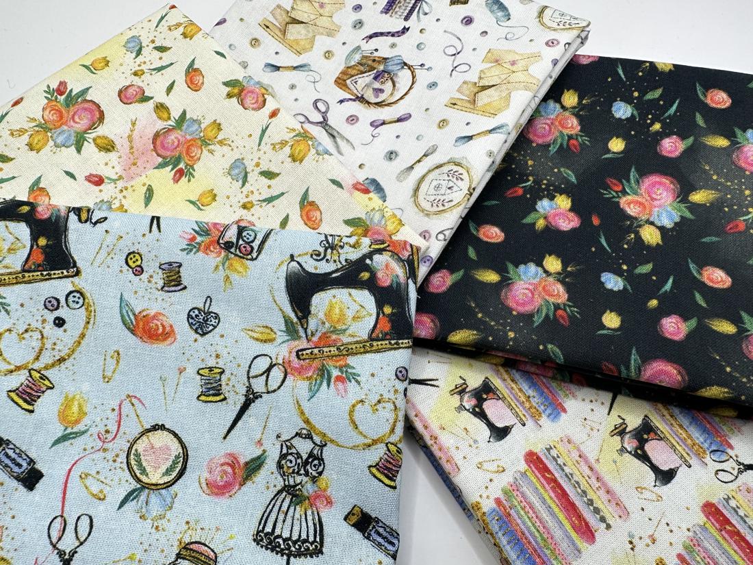 Sewing Notions Haberdashery & Vintage Flowers Fat Quarter Bundle 100