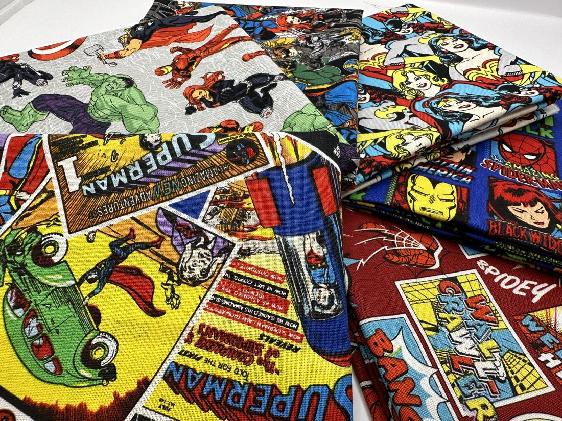 Superheros Marvel Comic Mix Fat Quarter Bundle 100% Cotton Licensed