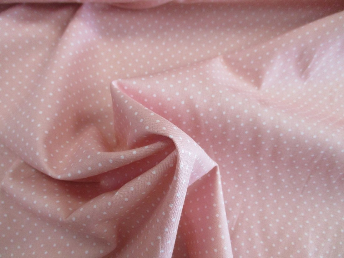Pin Spot White on a Pale Pink Background 100% Cotton - The Little Fabric Shop