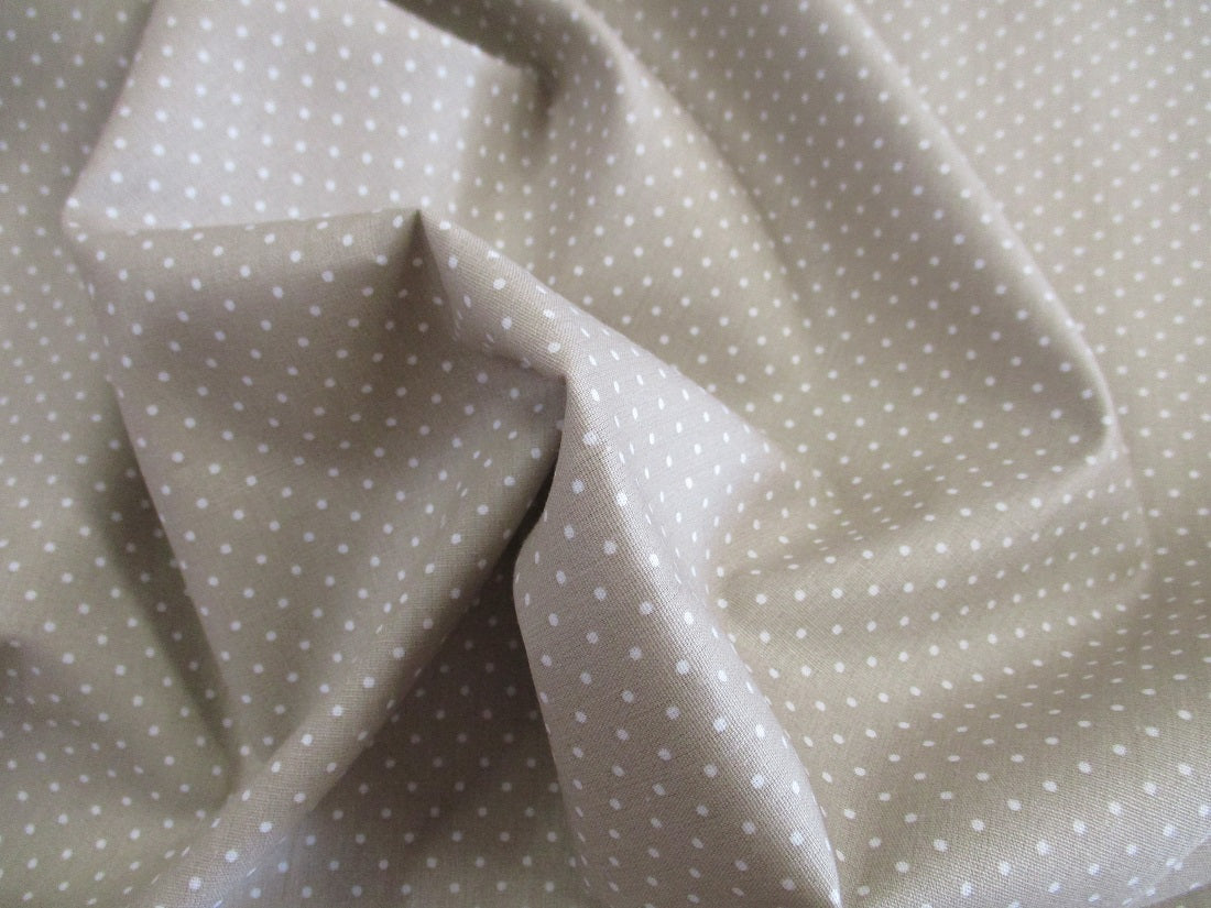 Pin Spot White on a Light Beige Background 100% Cotton - The Little Fabric Shop