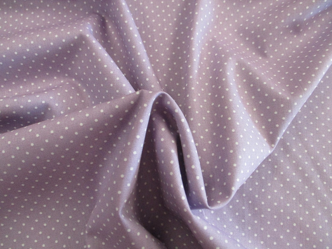 Pin Spot White on a Lilac Background 100% Cotton - The Little Fabric Shop