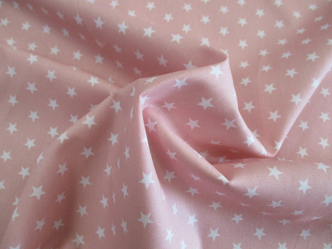 Stars 8mm White on a Pale Pink Background 100% Cotton - The Little Fabric Shop