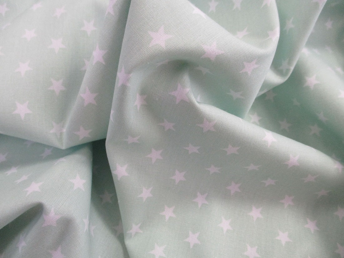 Stars 8mm White on a Mint Background 100% Cotton - The Little Fabric Shop