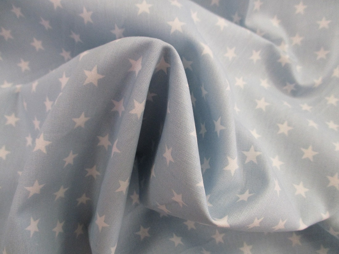 Stars 8mm White on a Sky Blue Background 100% Cotton - The Little Fabric Shop