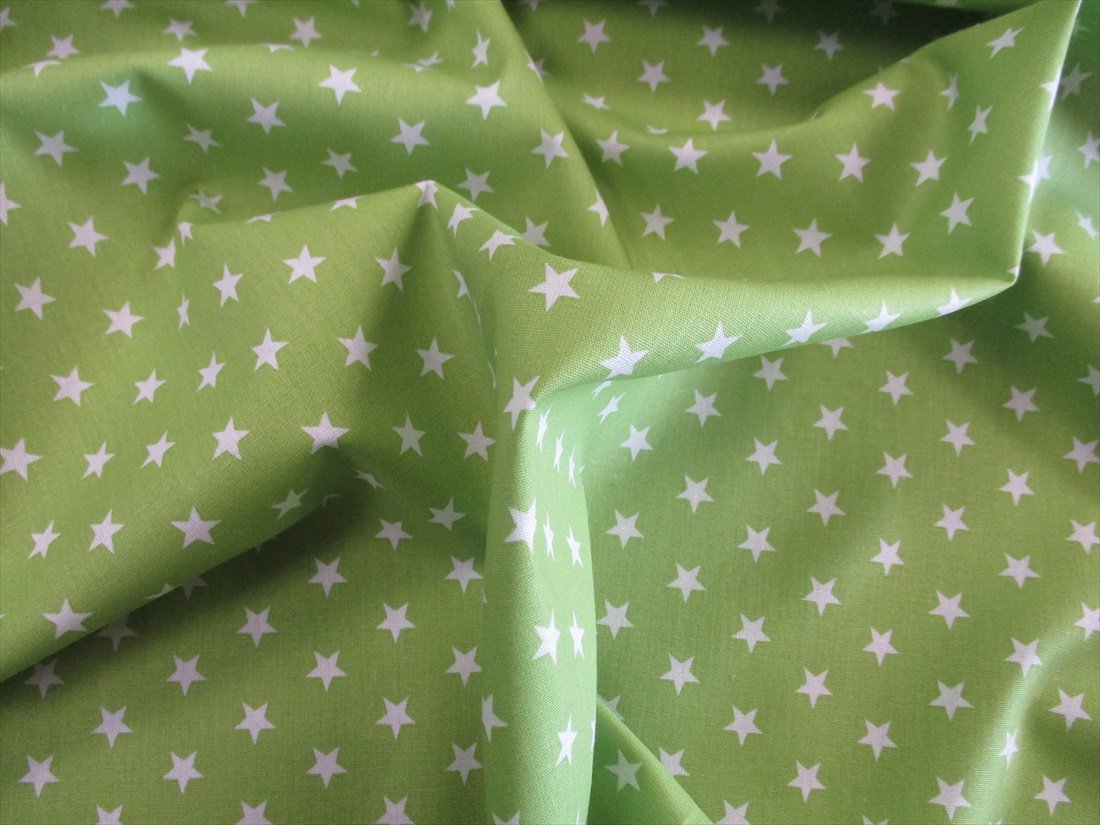 Stars 8mm White on a Lime Background 100% Cotton - The Little Fabric Shop