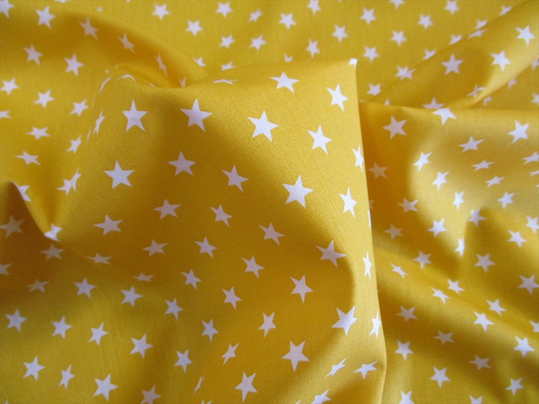 Stars 8mm White on a Bright Yellow Background 100% Cotton - The Little Fabric Shop
