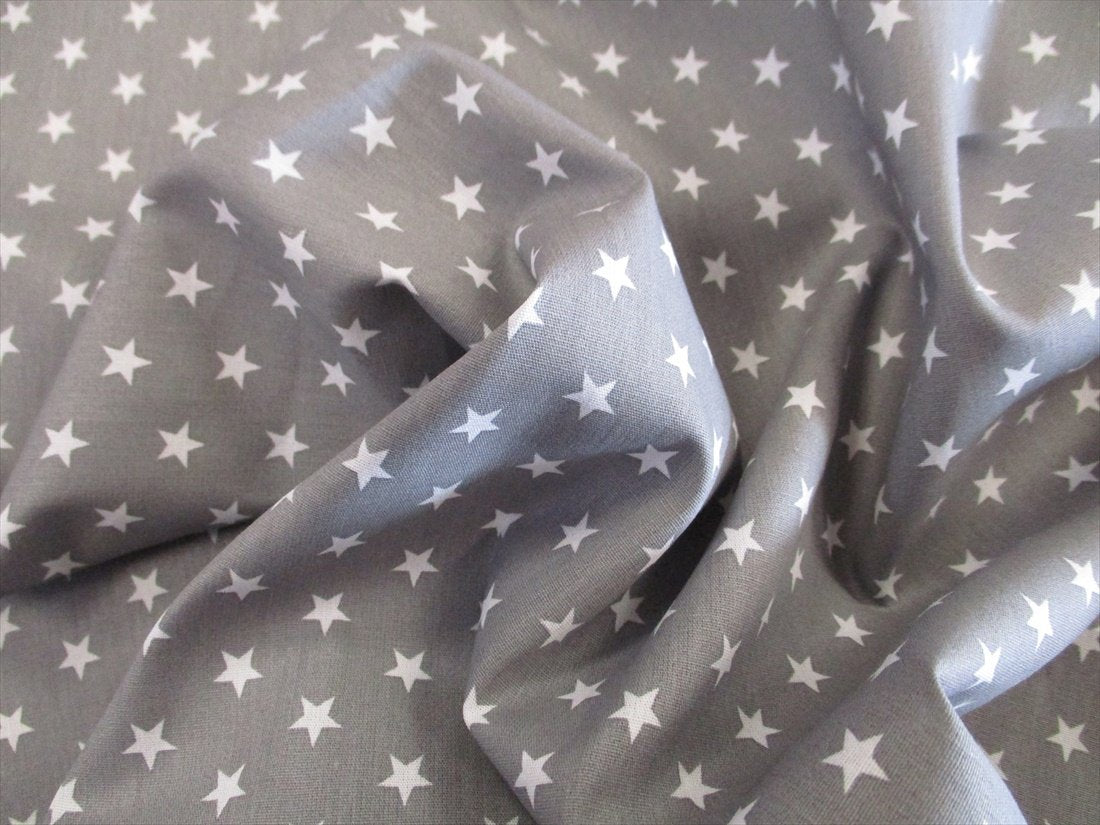 Stars 8mm White on a Grey Background 100% Cotton - The Little Fabric Shop