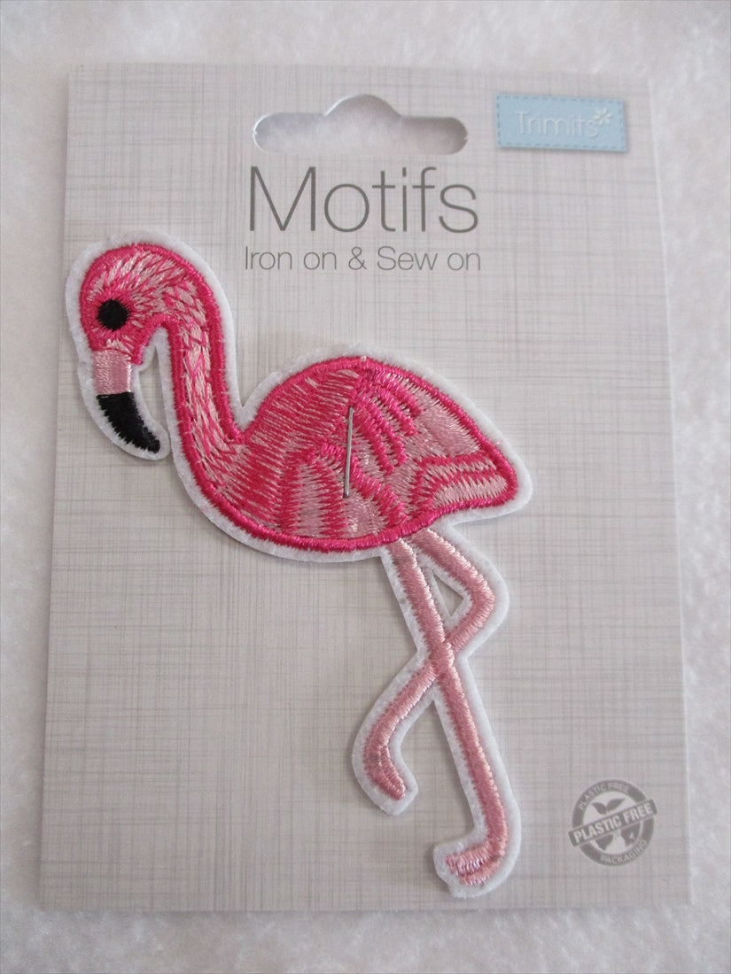 Sequin Flamingo Iron On or Sew on Embroidered Fabric Motif 10cm x 6cm