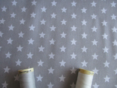 Stars White 8mm on a Silver Grey Background 100% Cotton