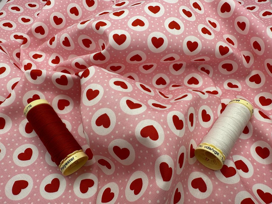 Large Red Polka Dots on White Cotton Blend Fabric