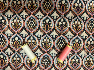 Floral Morris Dove Print on a Ivory Background 100% Cotton Digital Print