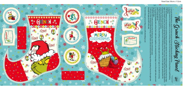 The Grinch Christmas Stocking Panel 100% Cotton Licensed