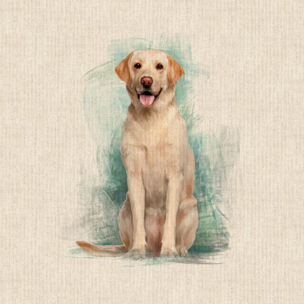Pop Art Prints Linen Digital Panel Golden Labrador on a Natural Background 45cm x 45cm (18”x18”) 80% Cotton 20% Polyester