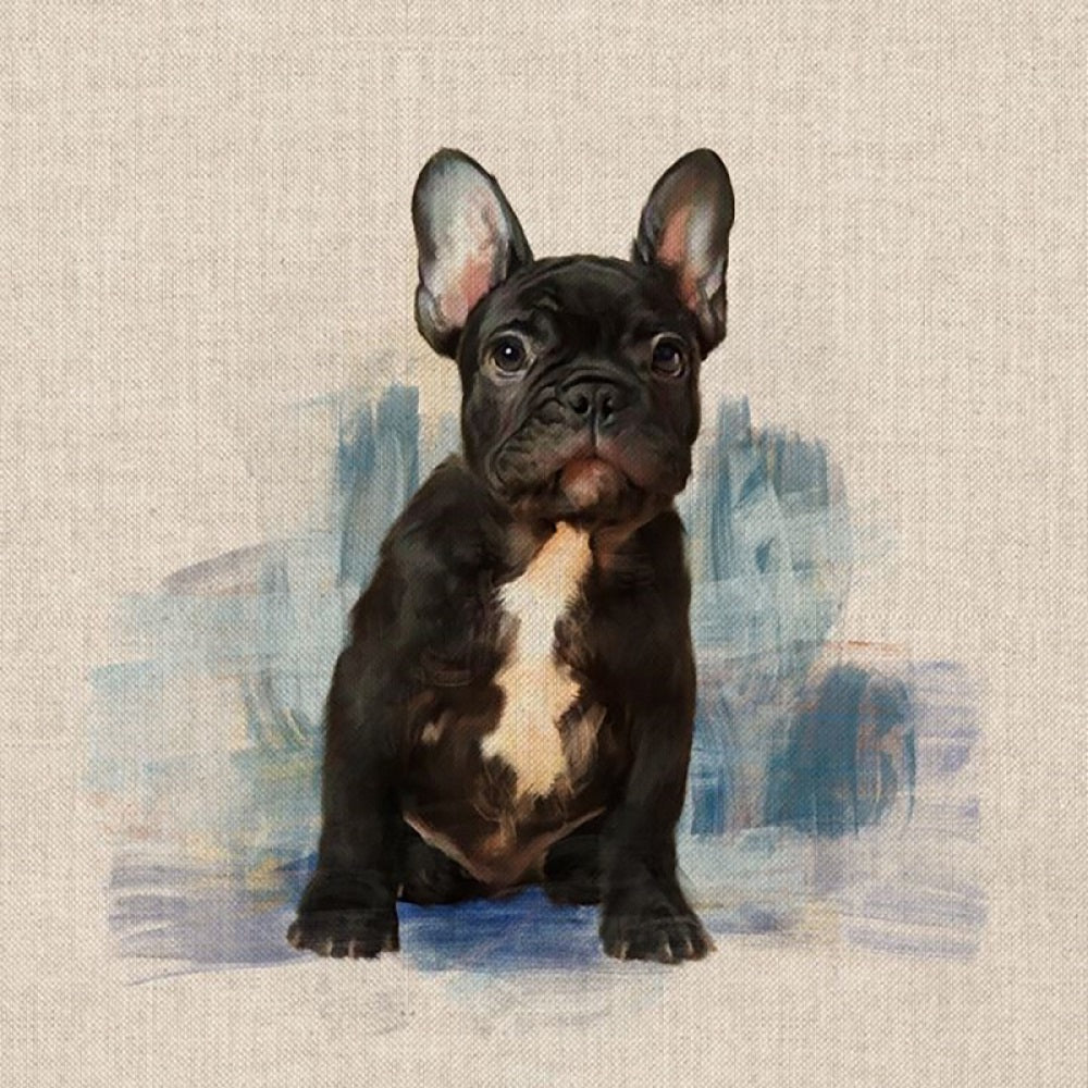 Pop Art Prints Linen Digital Panel French Bull Dog on a Natural Background 45cm x 45cm (18”x18”) 80% Cotton 20% Polyester