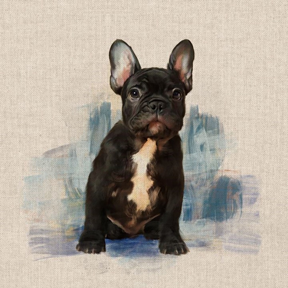 Pop Art Prints Linen Digital Panel French Bull Dog on a Natural