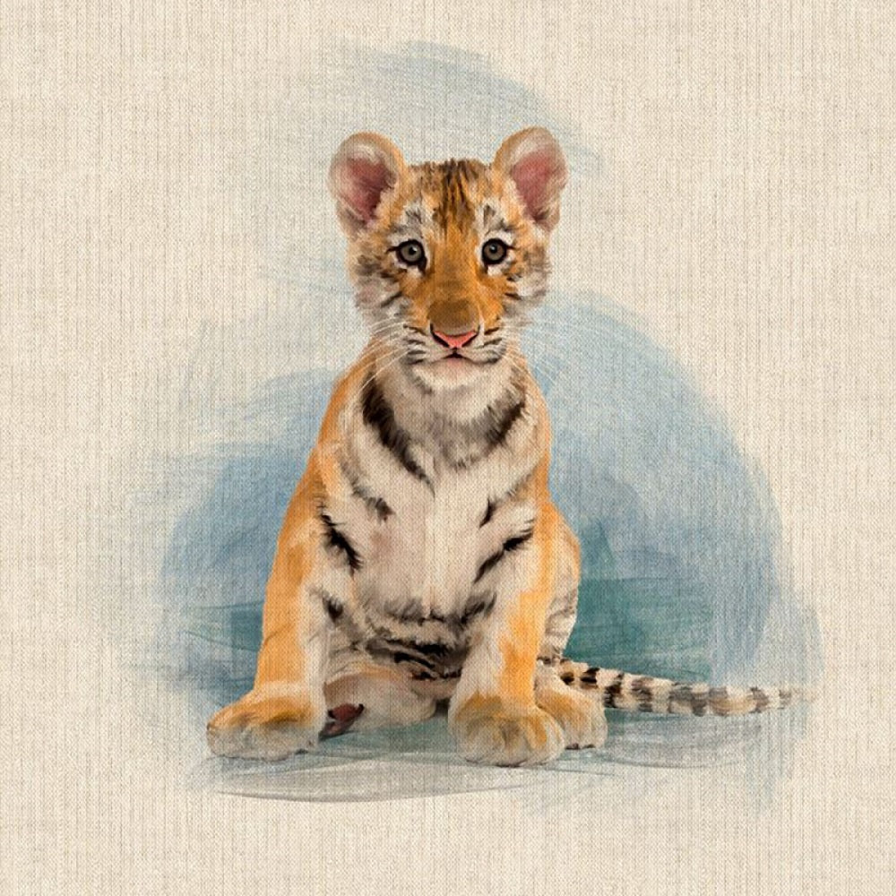 Pop Art Prints Linen Digital Panel Cute Little Tiger Cub on a Natural Background 45cm x 45cm (18”x18”) 80% Cotton 20% Polyester